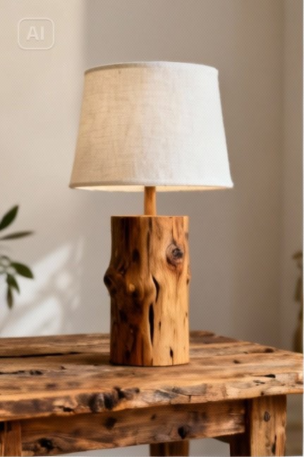 Lampu Meja Kayu Daur Ulang