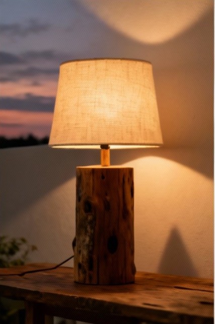 Lampu Meja Kayu Daur Ulang